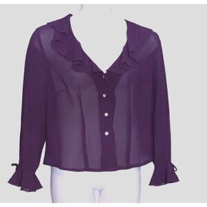 Vintage Jessica Howard Blouse Sz 18 Purple Sheer Ruffle VNeck Rhinestone Buttons